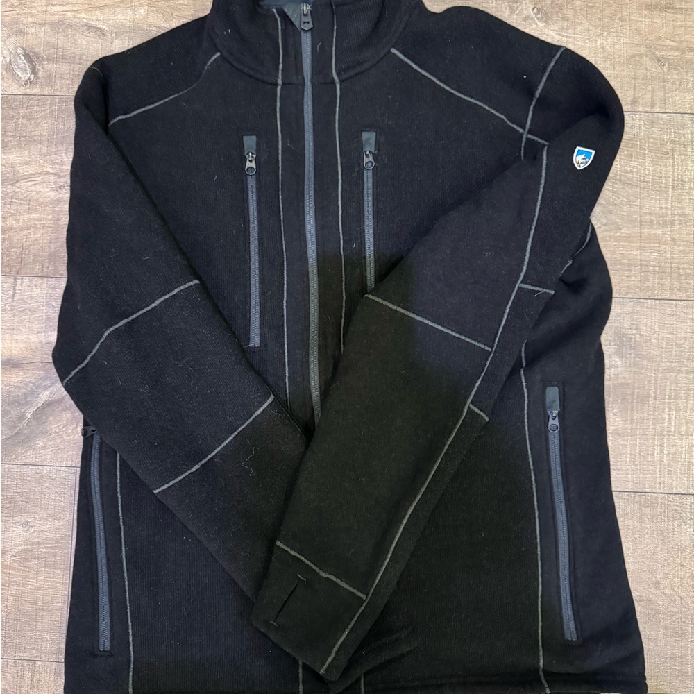 Black Performance Jacket with Textured Fabric and Stand-Up Collar